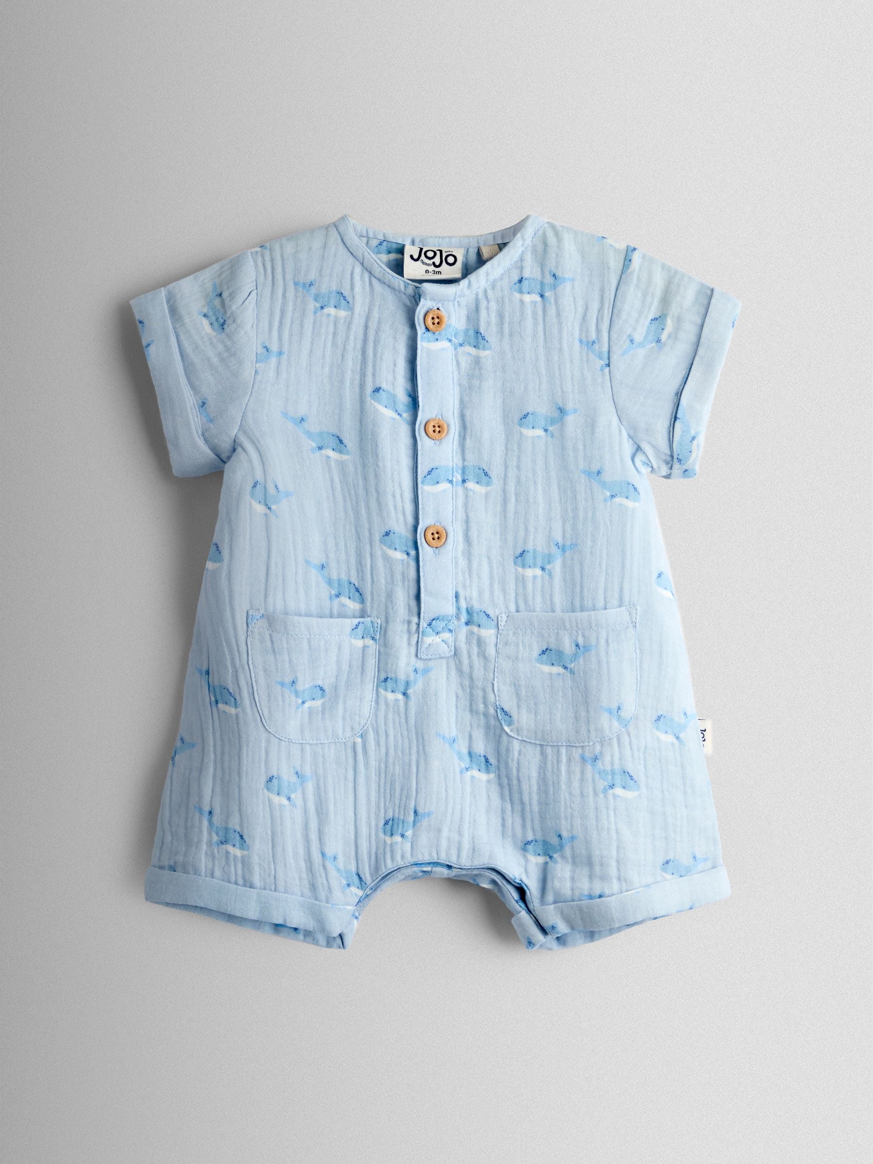 JoJo Maman Bébé Blue Whale Cheesecloth Romper & Hat Set image 3