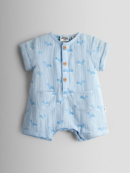 JoJo Maman Bébé Blue Whale Cheesecloth Romper & Hat Set image 3