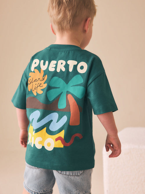 Teal Blue Puerto Rico Short Sleeve Back Print T-Shirt (3mths-7yrs) image 1