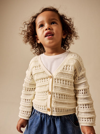 Ecru V-Neck Crochet Cardigan (3mths-7yrs) - image 4