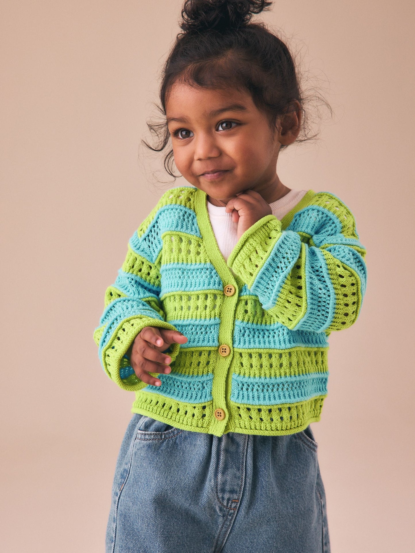 Dsiney Kidz - Green/Blue V-Neck Crochet Cardigan (3mths-7yrs) image 1