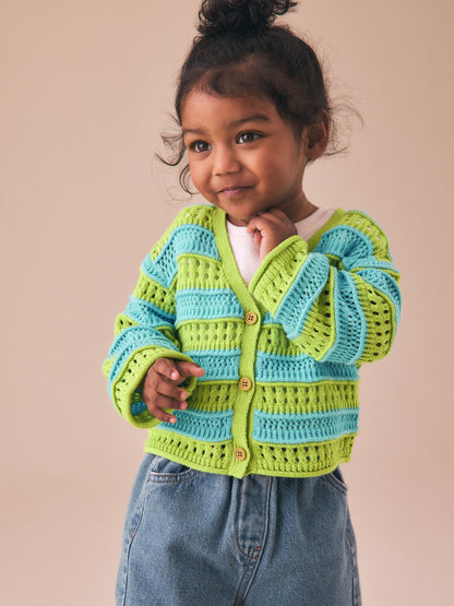 Dsiney Kidz - Green/Blue V-Neck Crochet Cardigan (3mths-7yrs) image 1