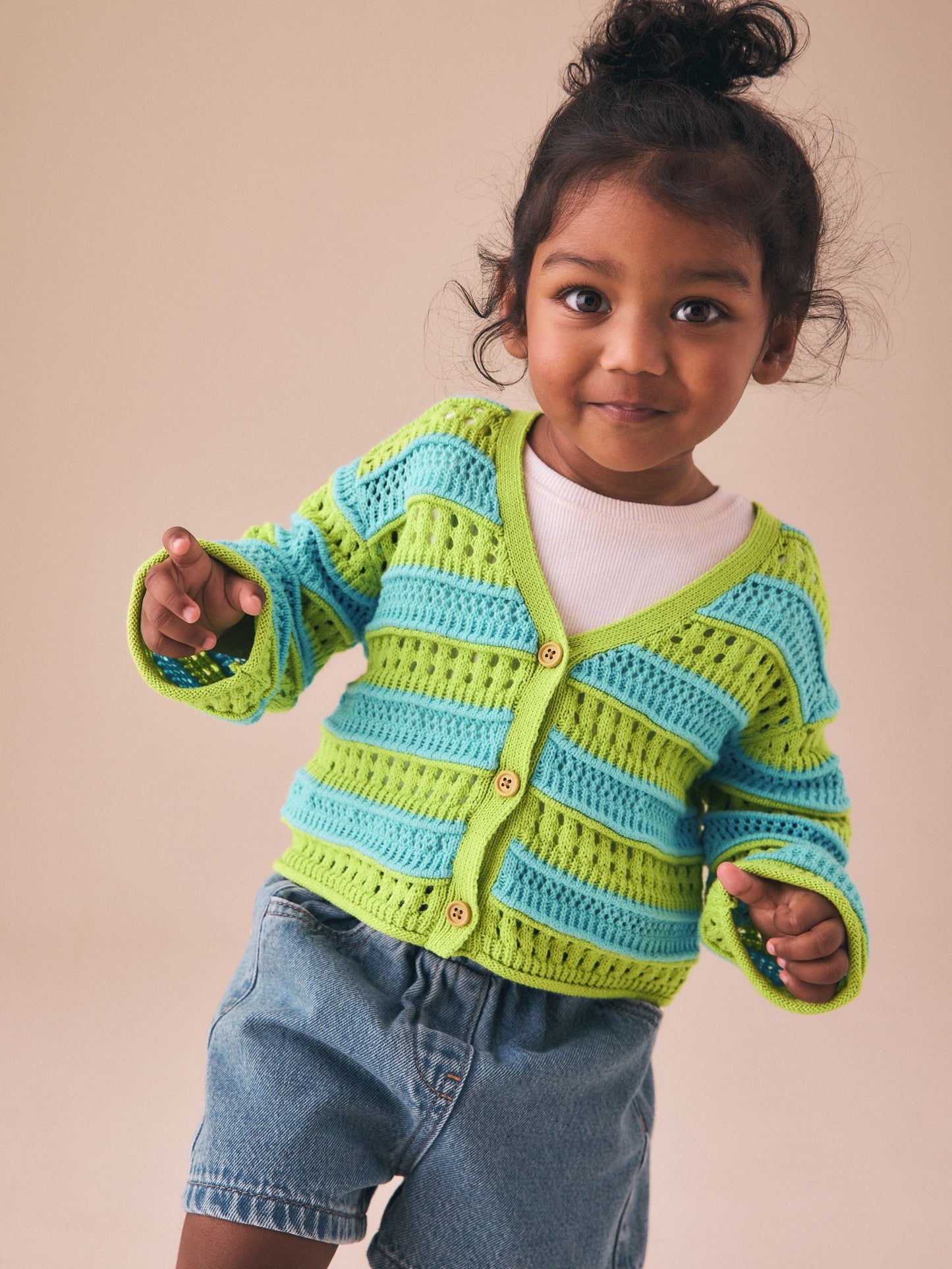 Dsiney Kidz - Green/Blue V-Neck Crochet Cardigan (3mths-7yrs) image 2