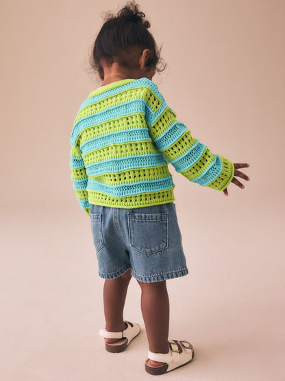 Dsiney Kidz - Green/Blue V-Neck Crochet Cardigan (3mths-7yrs) image 3