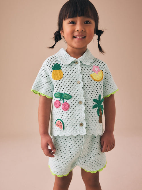 Dsiney Kidz - Blue Crochet Embroidered Knitted Shorts Set (3mths-7yrs) image 1