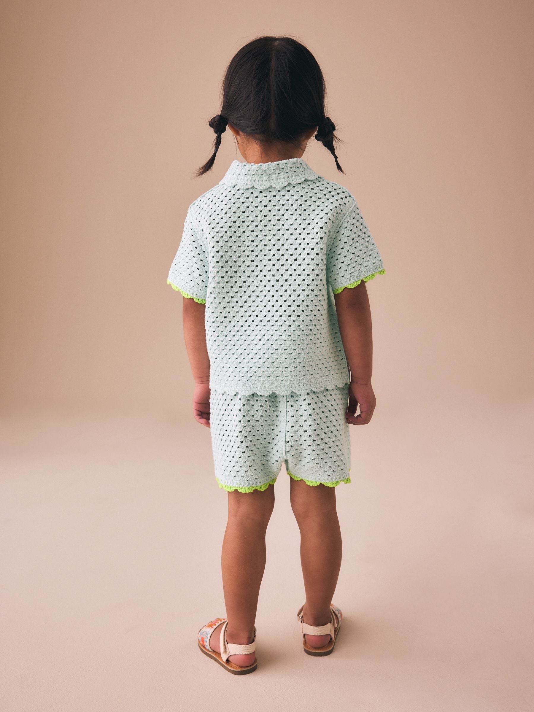Blue Crochet Embroidered Knitted Shorts Set (3mths-7yrs) image 3
