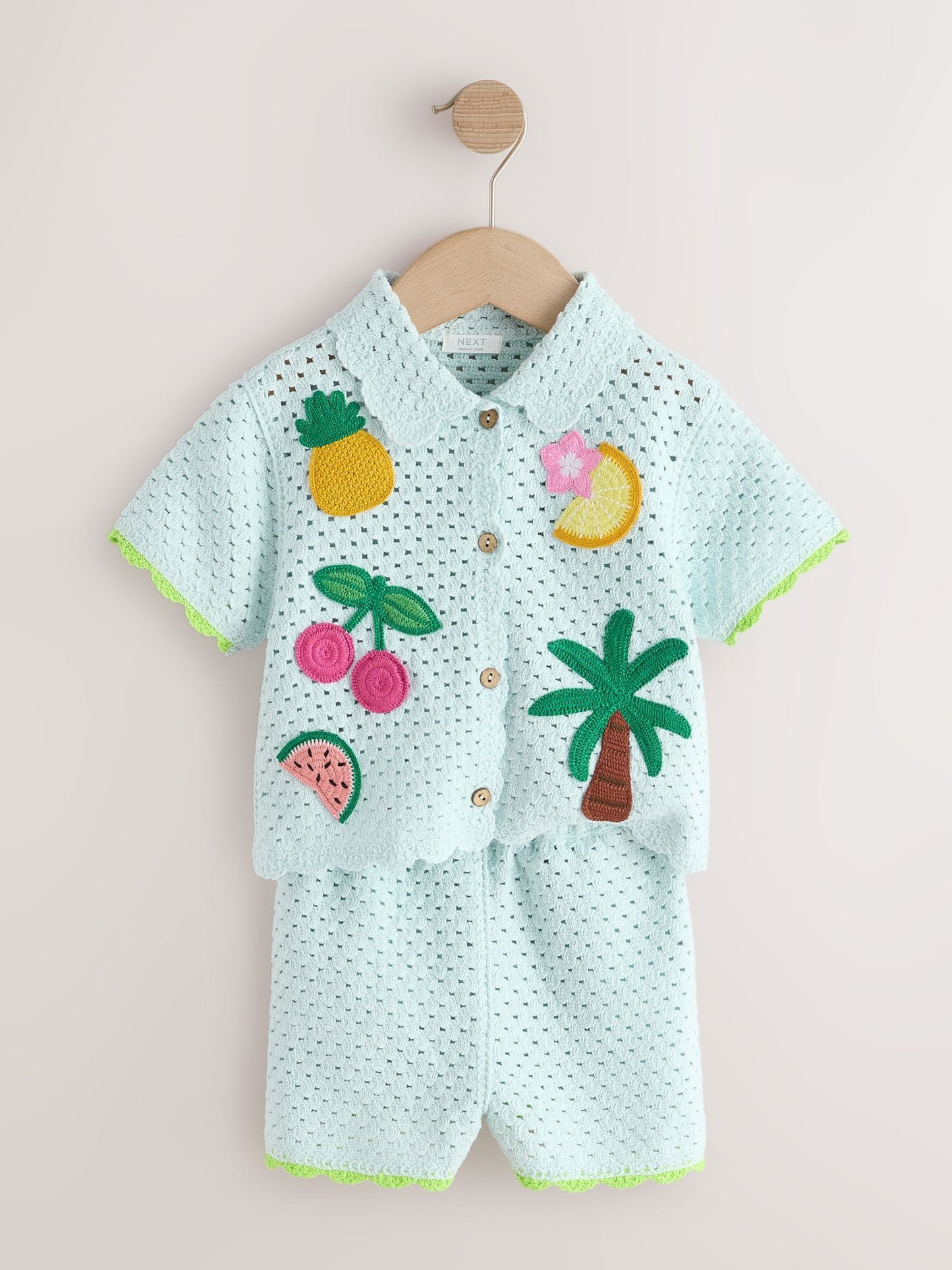 Blue Crochet Embroidered Knitted Shorts Set (3mths-7yrs) image 6
