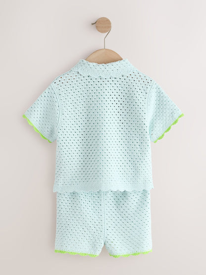 Blue Crochet Embroidered Knitted Shorts Set (3mths-7yrs) image 7