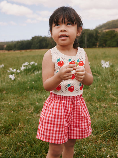 Red Crochet Cherry Top With Gingham Shorts (12mths-7yrs) image 1