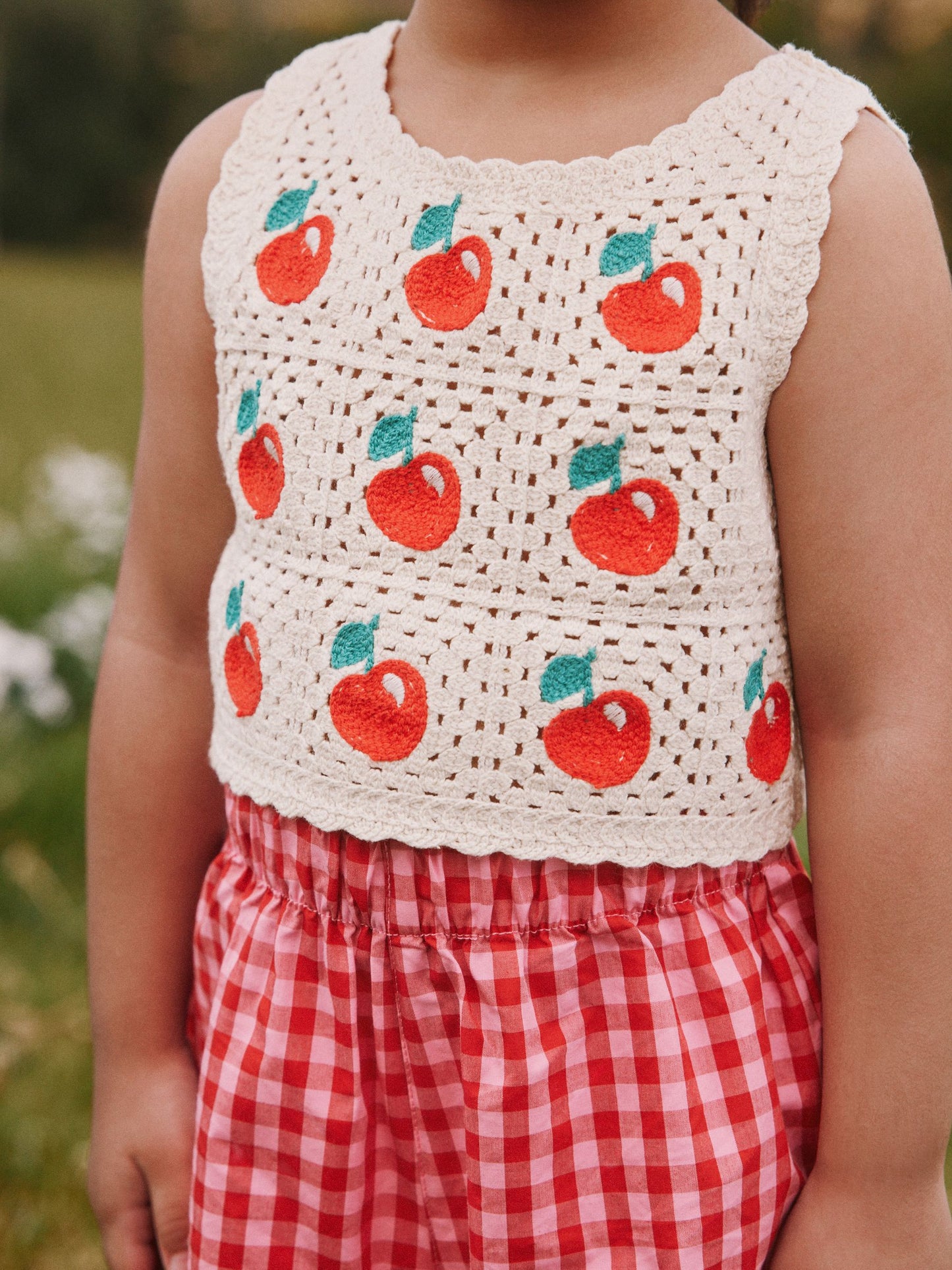 Red Crochet Cherry Top With Gingham Shorts (12mths-7yrs) image 4