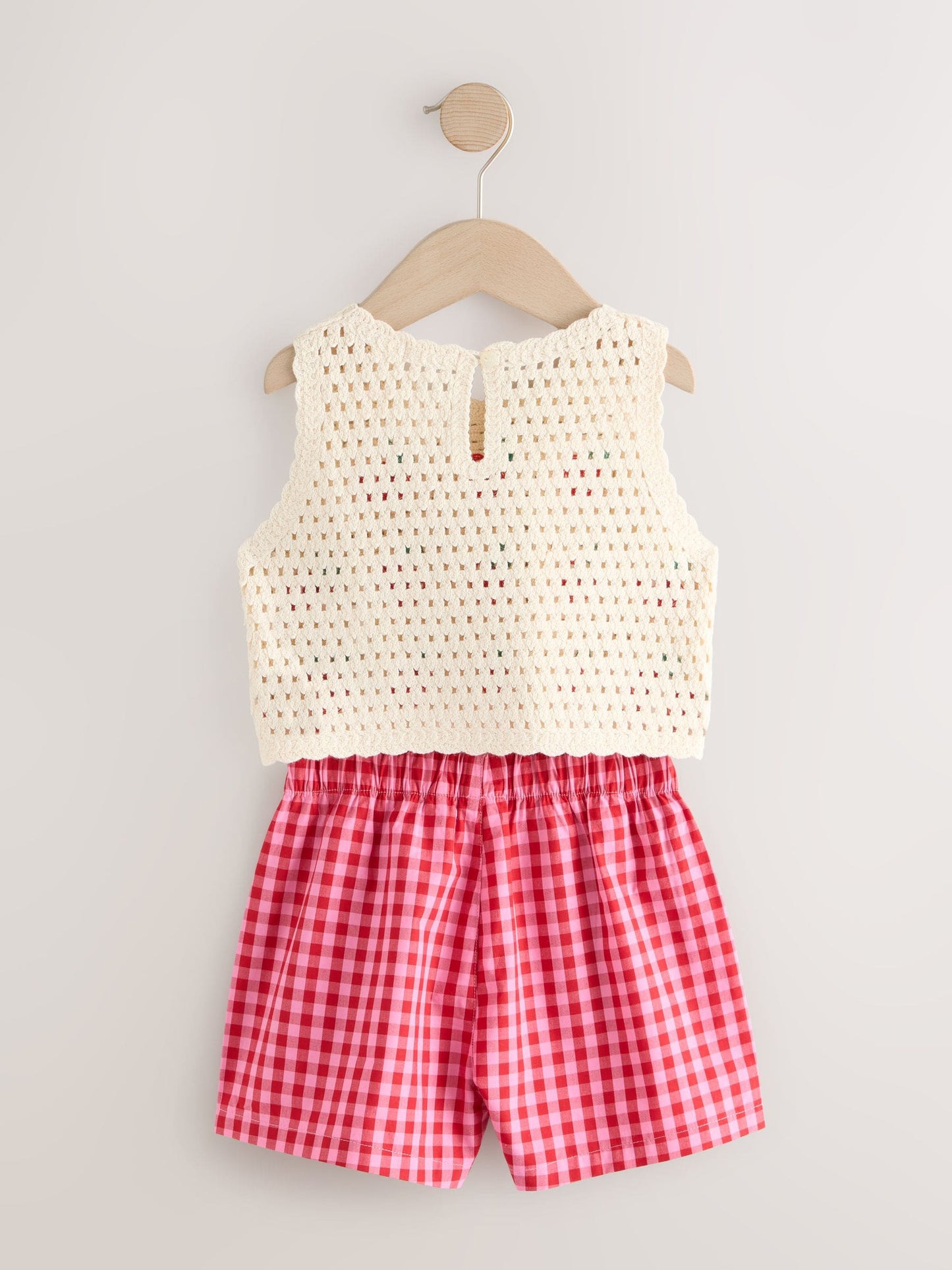 Red Crochet Cherry Top With Gingham Shorts (12mths-7yrs) image 6