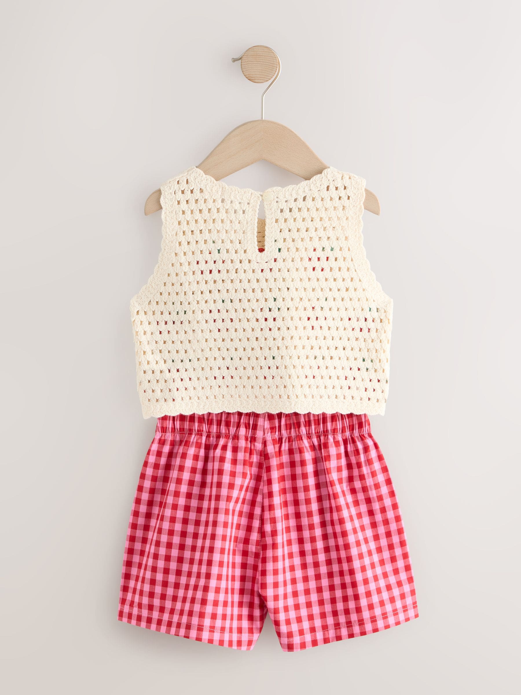Red Crochet Cherry Top With Gingham Shorts (12mths-7yrs) image 6