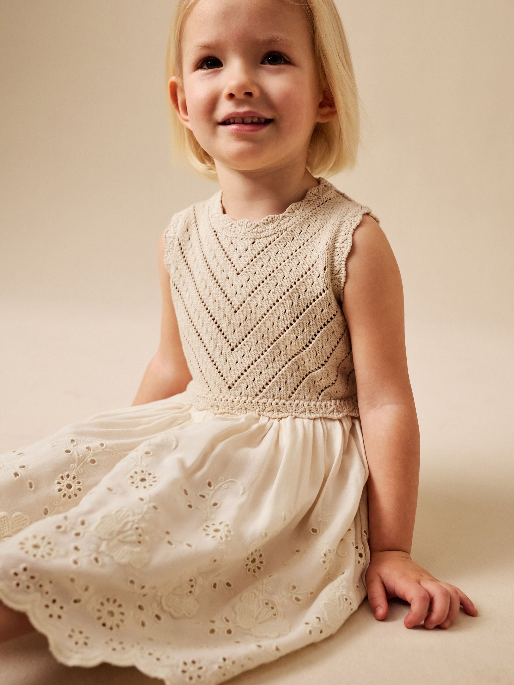 Ecru Embroidered pointelle Dress (3mths-7yrs) image 3
