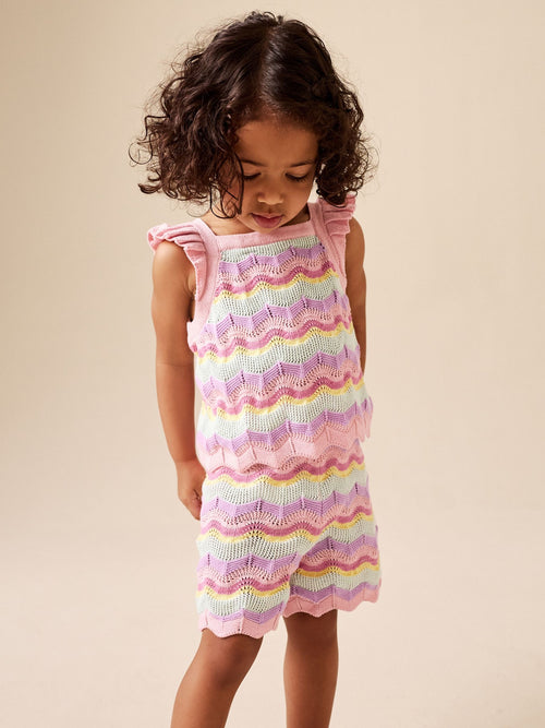 Dsiney Kidz - Pink Stripe Knitted Top And Shorts Set (3mths-7yrs) image 1