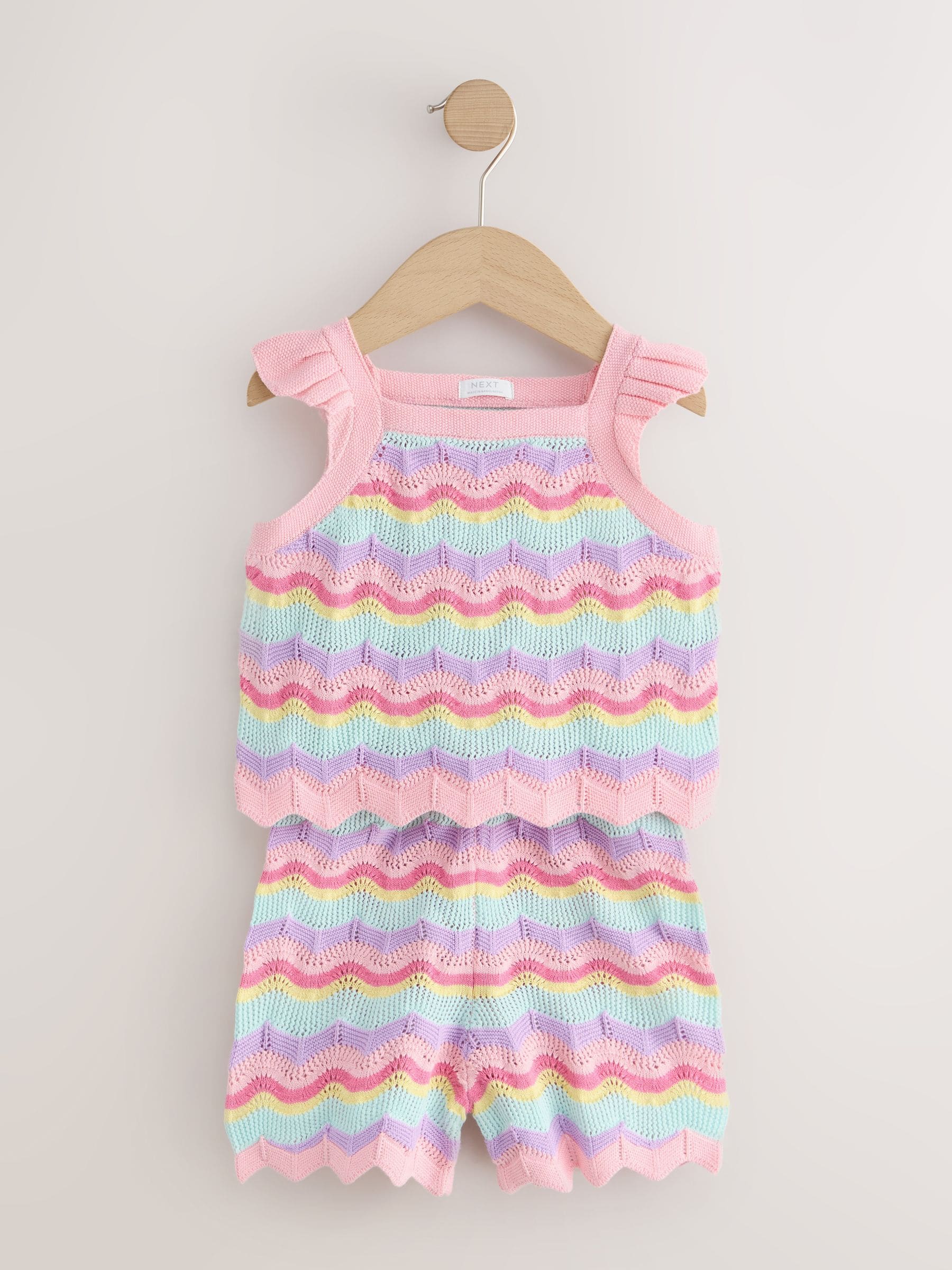 Pink Stripe Knitted Top And Shorts Set (3mths-7yrs) image 5
