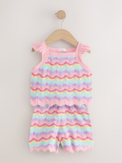 Pink Stripe Knitted Top And Shorts Set (3mths-7yrs) image 5