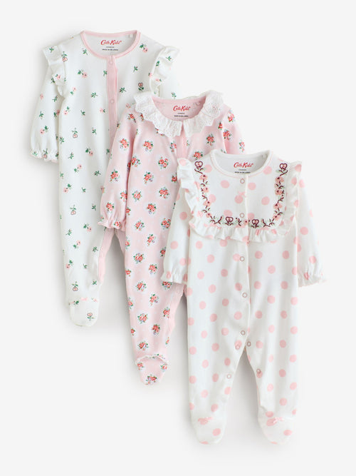Pink/White Cath Kidston Baby Sleepsuits 3 Pack image 1