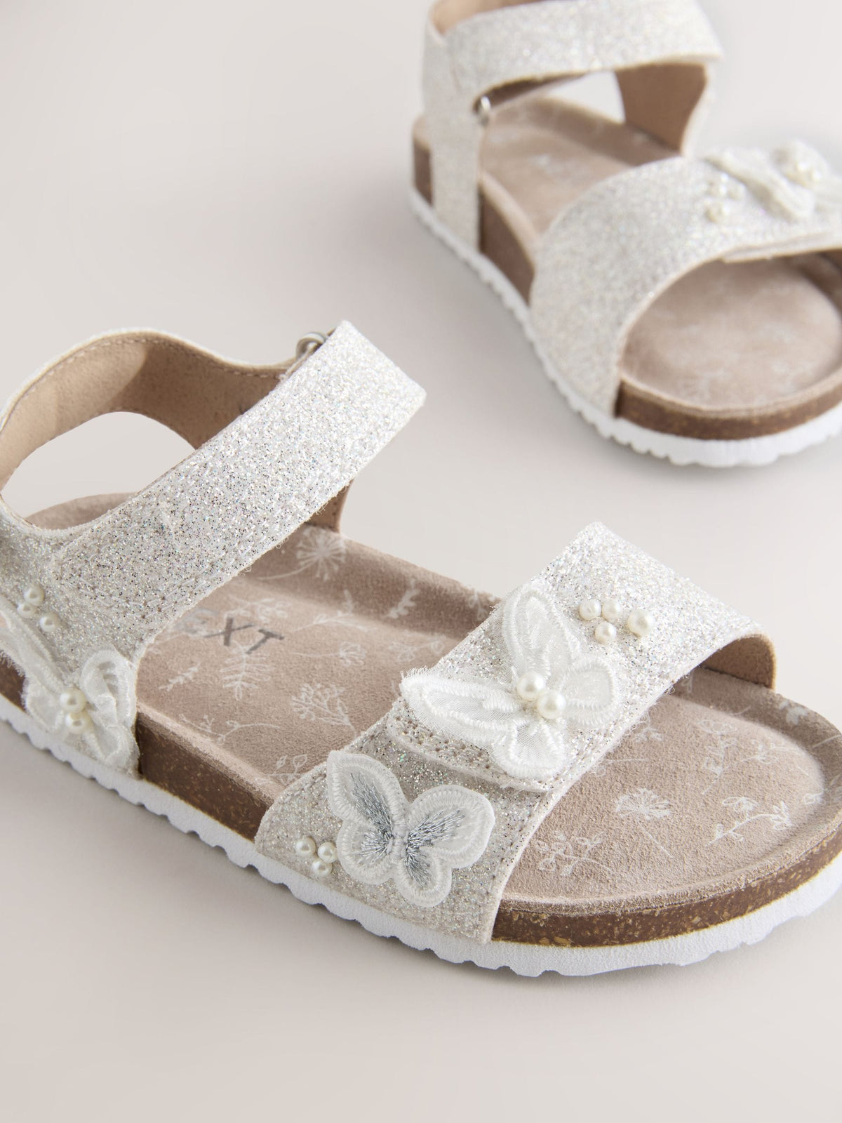 Dsiney Kidz - White Glitter Butterfly Wide Fit (G) Touch Fastening Corkbed Sandals image 3