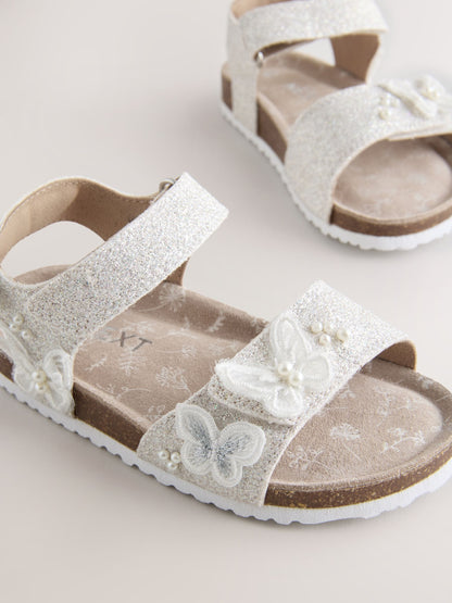 Dsiney Kidz - White Glitter Butterfly Wide Fit (G) Touch Fastening Corkbed Sandals image 3