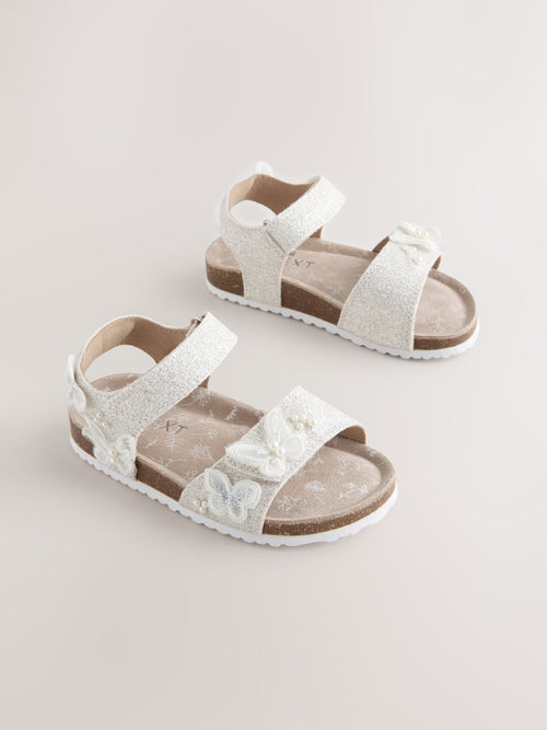 Dsiney Kidz - White Glitter Butterfly Wide Fit (G) Touch Fastening Corkbed Sandals image 1