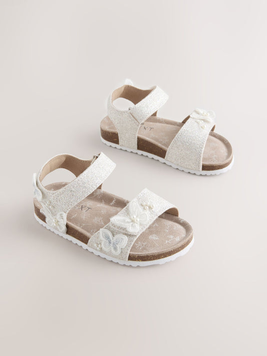 Dsiney Kidz - White Glitter Butterfly Wide Fit (G) Touch Fastening Corkbed Sandals image 1