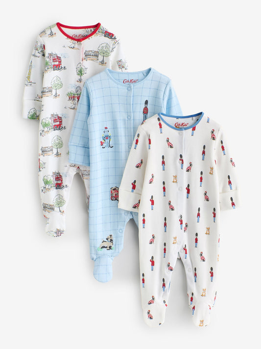 Blue/White Cath Kidston Baby Sleepsuits 3 Pack image 1