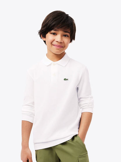 Dsiney Kidz - Lacoste White Long Sleeve Piqué Logo Polo Shirt image 1