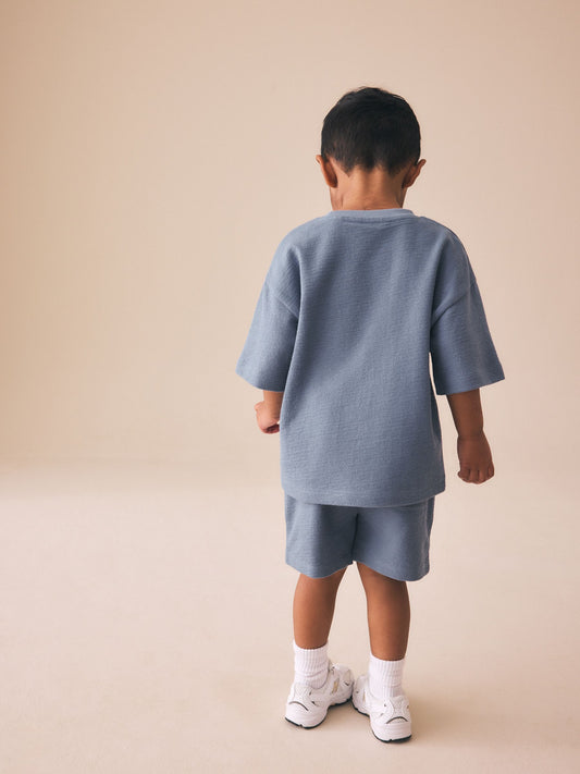 Light Blue Textured Short Sleeve T-Shirt and Shorts Set (3mths-7yrs) image 3