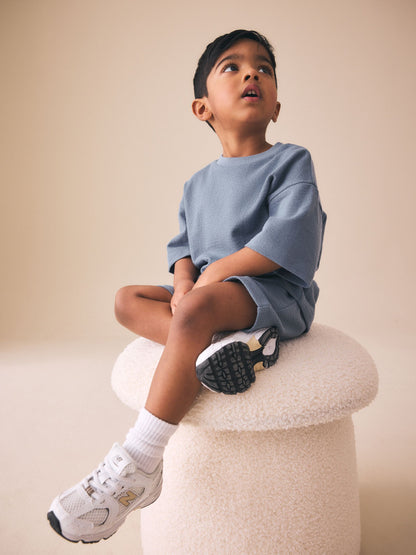 Light Blue Textured Short Sleeve T-Shirt and Shorts Set (3mths-7yrs) image 3