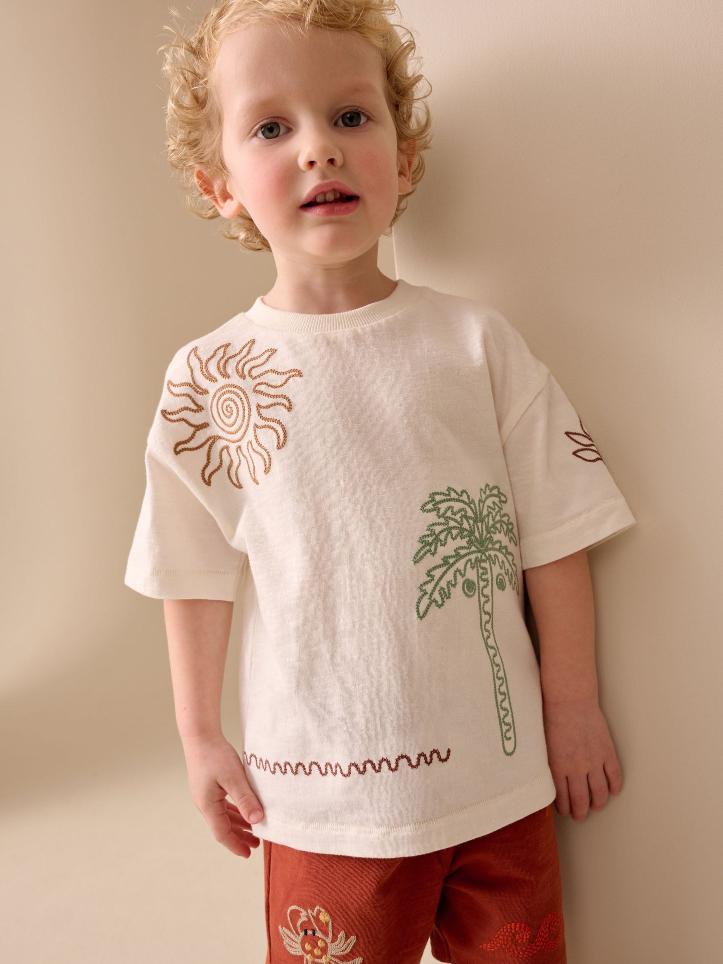 Ecru Palms Embroidery Short Sleeve T-Shirt and Shorts Set (3mths-7yrs) image 4