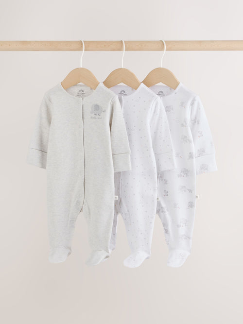 Grey Elephant Baby Sleepsuits 3 Pack (0-2yrs) image 1
