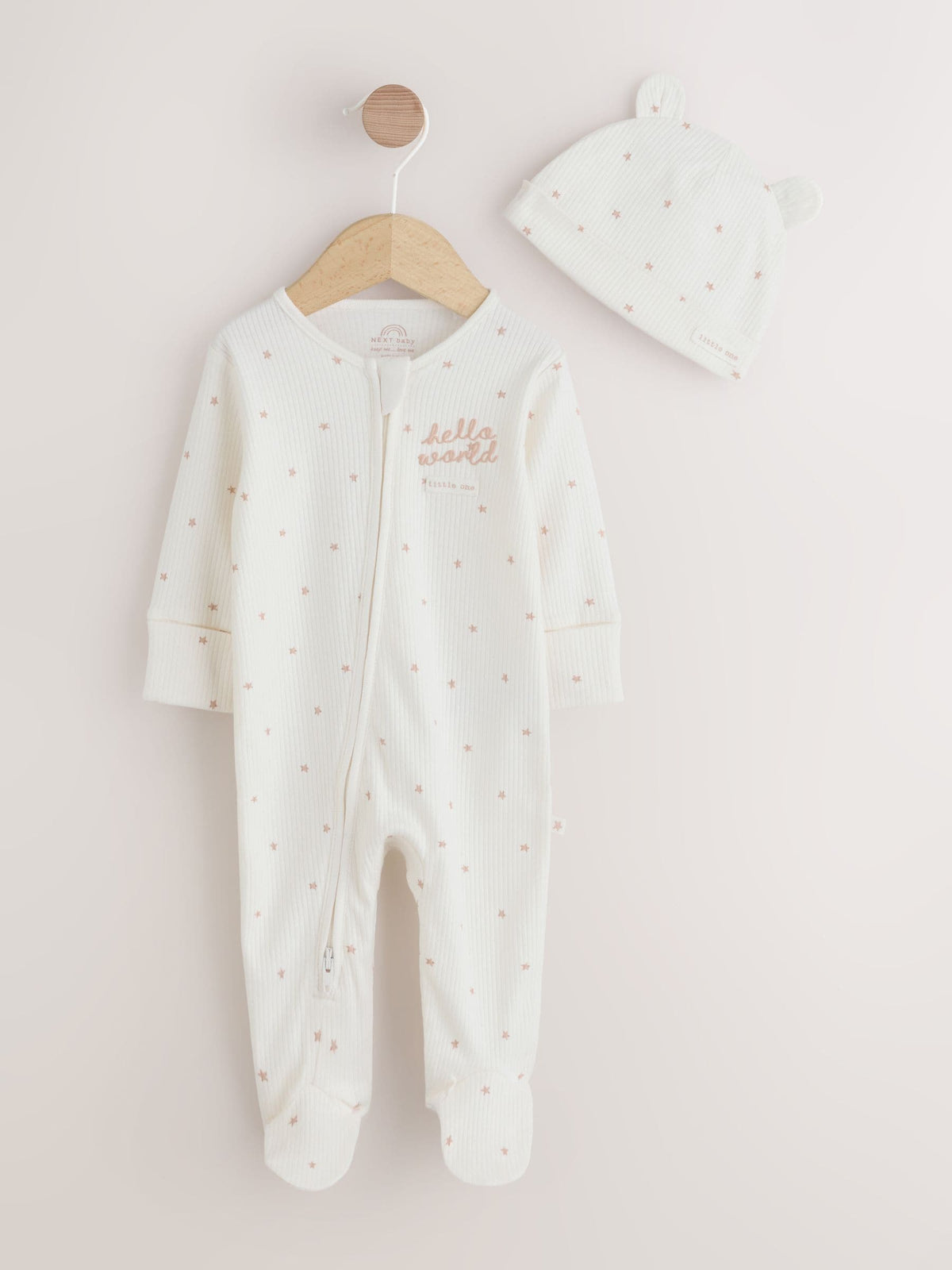 Cream Baby Sleepsuit and Hat Set (0-9mths) image 1