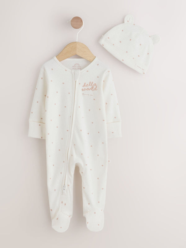 Cream Baby Sleepsuit and Hat Set (0-9mths) image 1