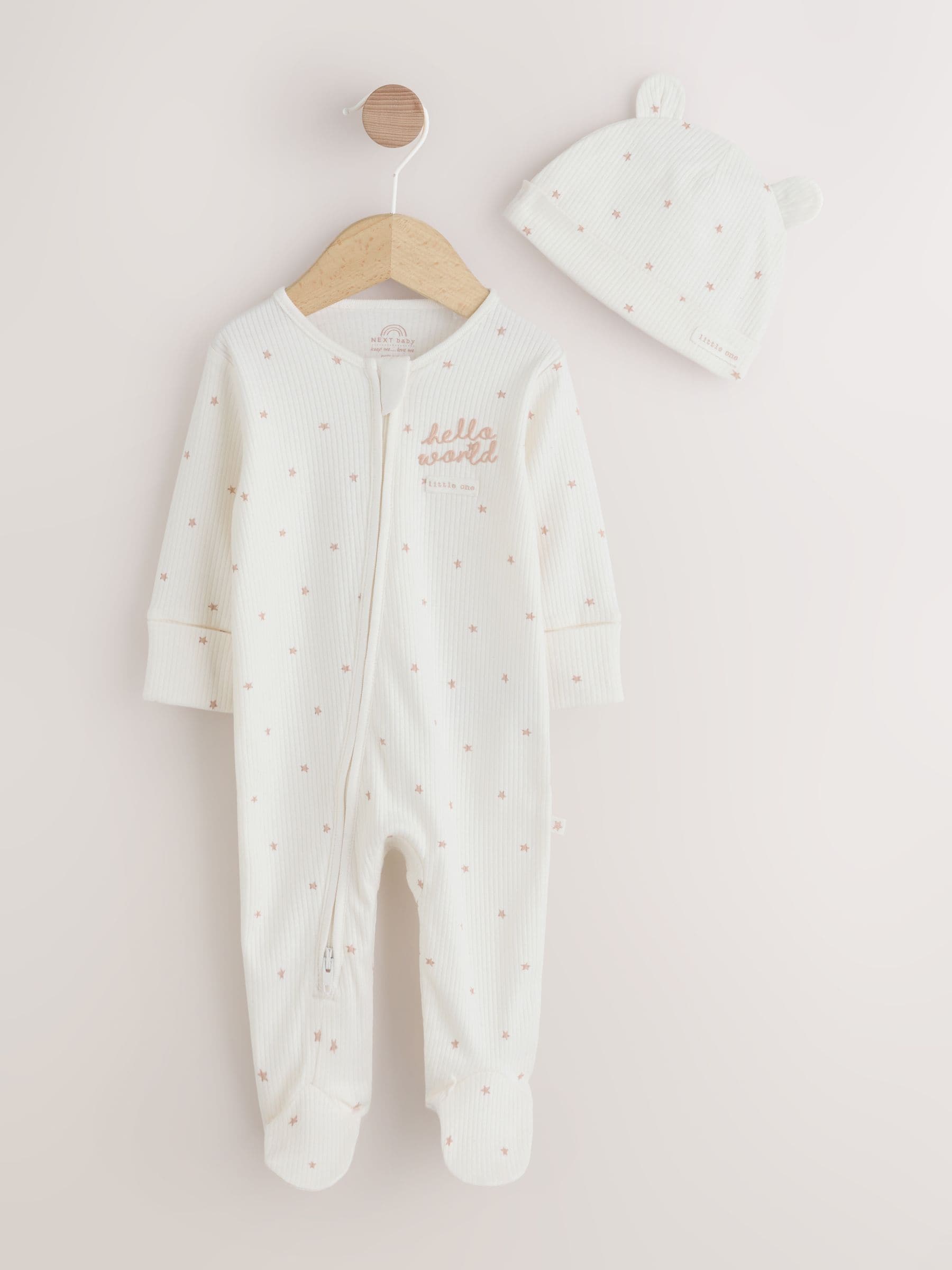 Cream Baby Sleepsuit and Hat Set (0-9mths) image 1
