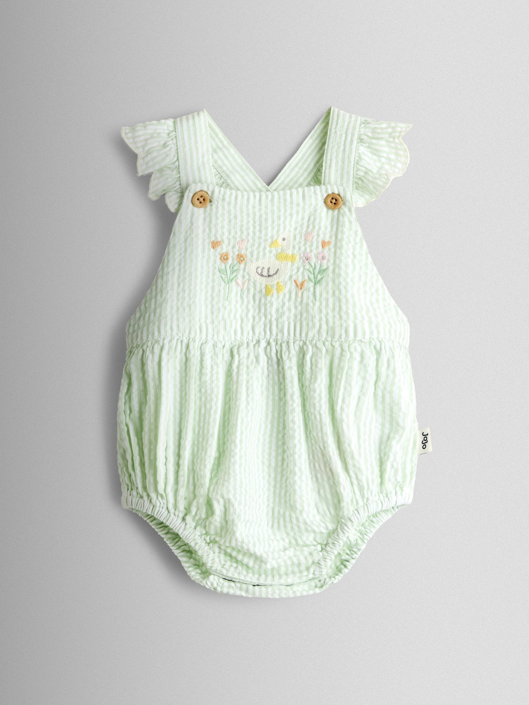 JoJo Maman Bébé Green Duck Stripe Frill Romper image 3