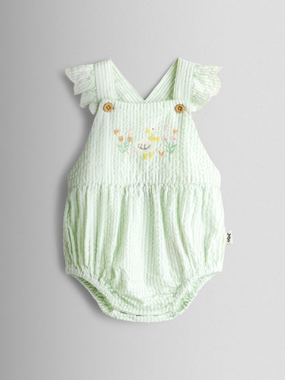 JoJo Maman Bébé Green Duck Stripe Frill Romper image 3