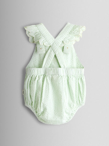 JoJo Maman Bébé Green Duck Stripe Frill Romper image 4