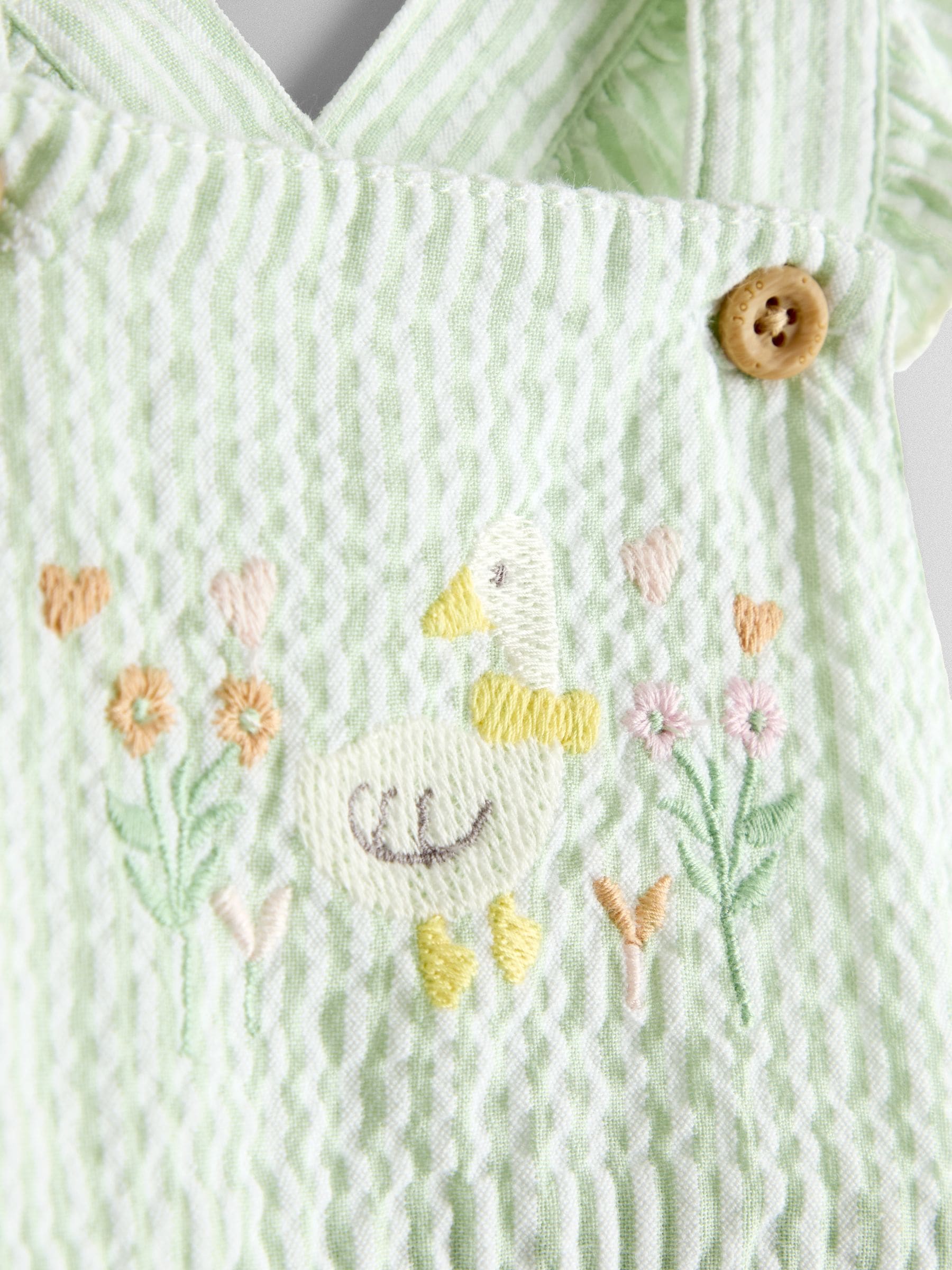 JoJo Maman Bébé Green Duck Stripe Frill Romper image 5