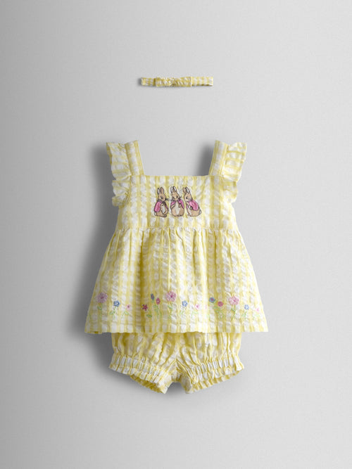 JoJo Maman Bébé Yellow Flopsy Embroidered Top, Short & Headband Set image 1
