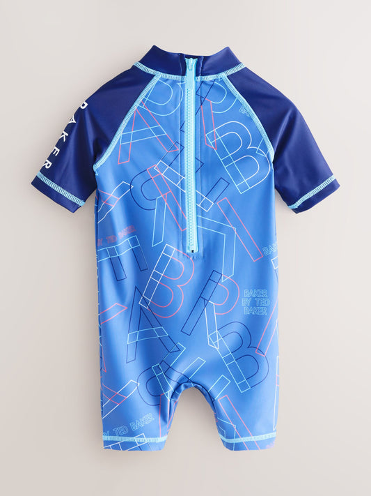 Baker by Ted Baker Blue Sunsafe All-In-One Swimsuit and Hat Set image 3