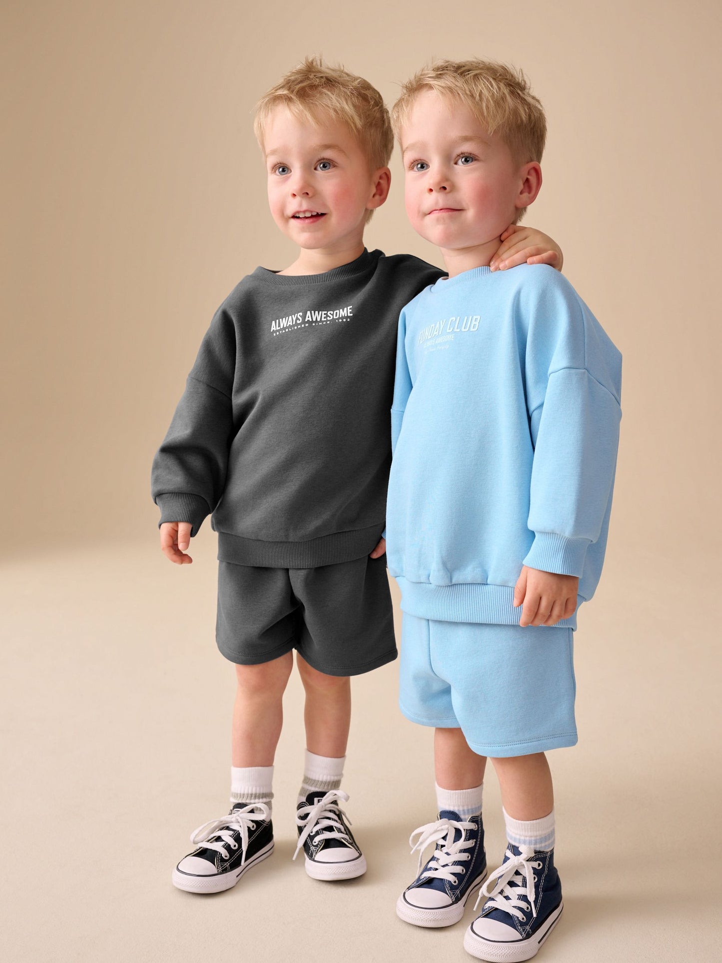 Charcoal Grey and Blue Crew Neck Sweatshirt and Shorts 2 Pack Set (3mths-7yrs) image 1