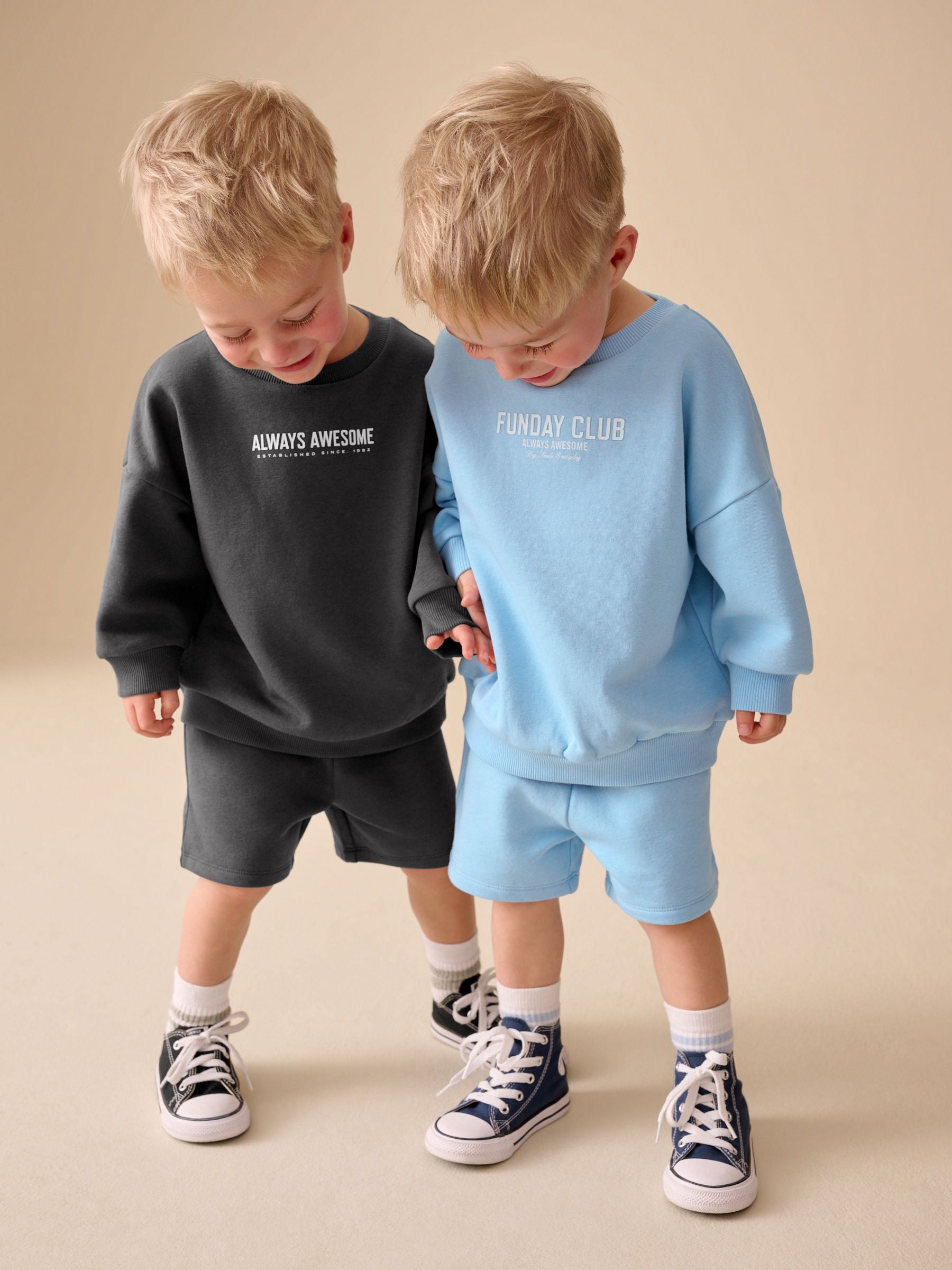 Charcoal Grey and Blue Crew Neck Sweatshirt and Shorts 2 Pack Set (3mths-7yrs) image 2