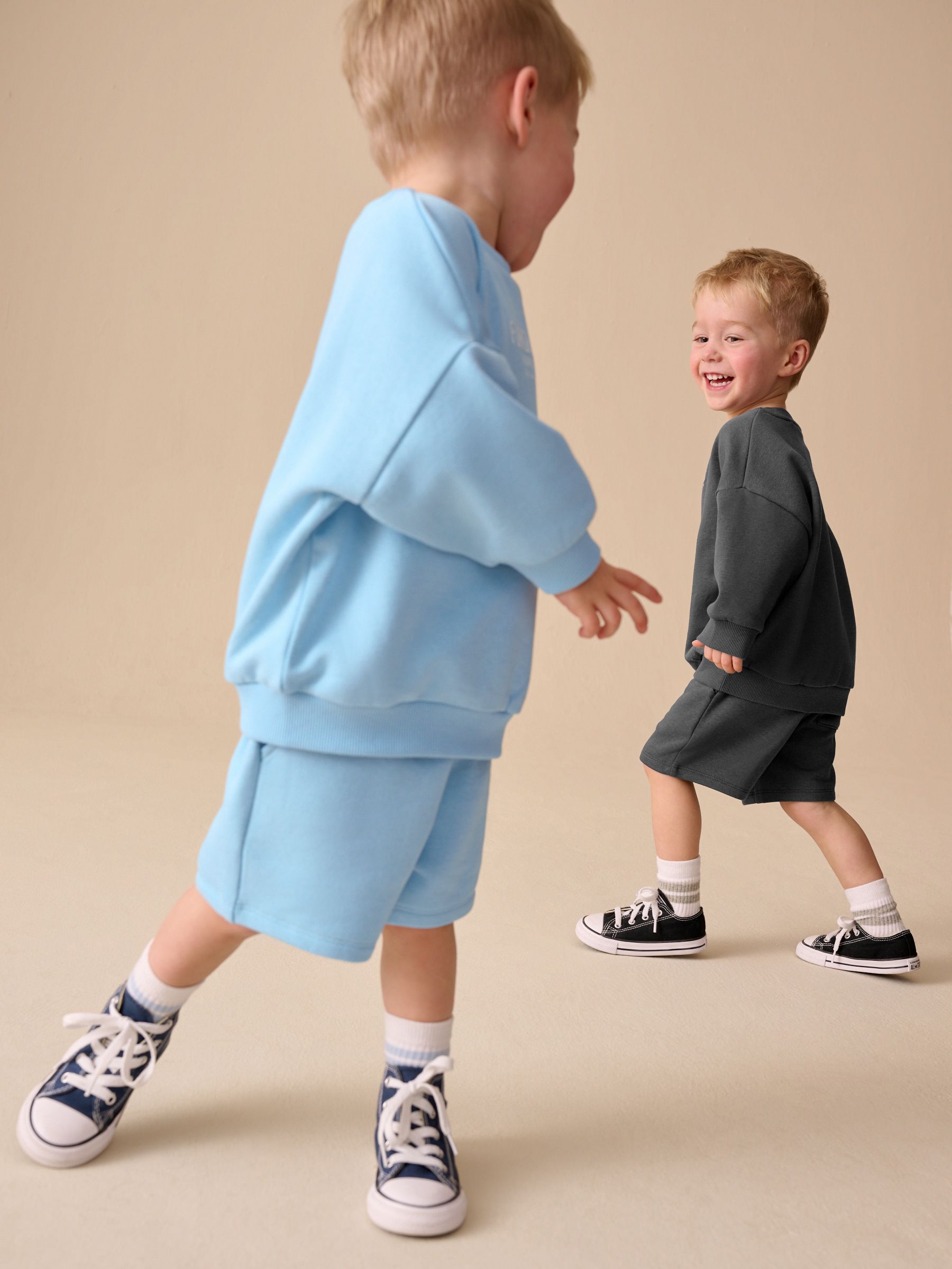 Charcoal Grey and Blue Crew Neck Sweatshirt and Shorts 2 Pack Set (3mths-7yrs) image 4