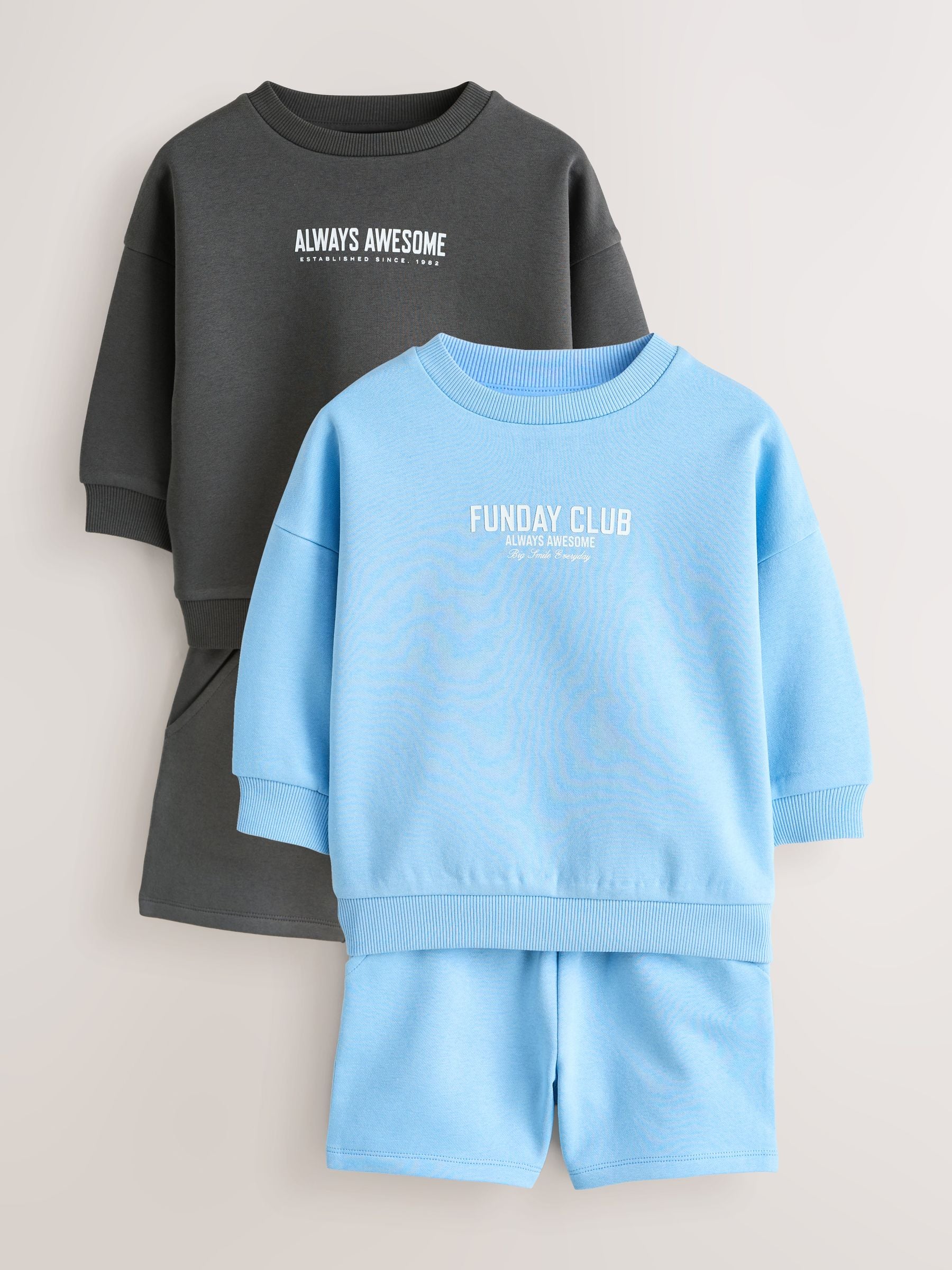 Charcoal Grey and Blue Crew Neck Sweatshirt and Shorts 2 Pack Set (3mths-7yrs) image 5