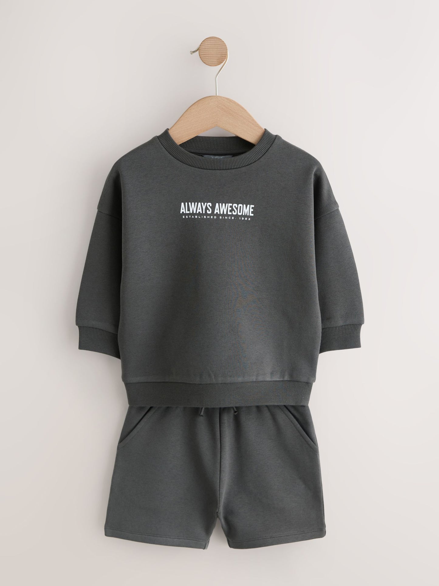 Charcoal Grey and Blue Crew Neck Sweatshirt and Shorts 2 Pack Set (3mths-7yrs) image 6