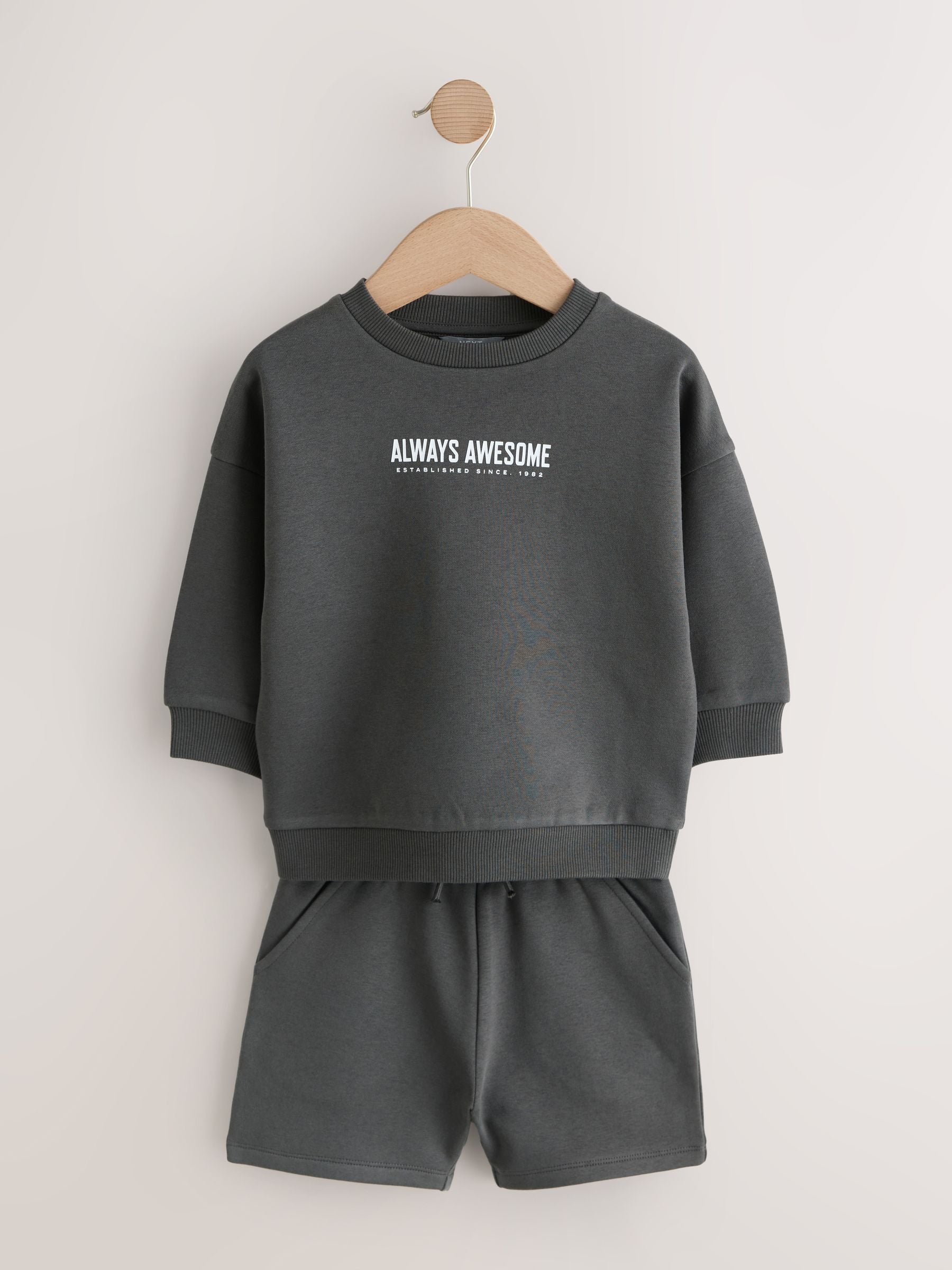 Charcoal Grey and Blue Crew Neck Sweatshirt and Shorts 2 Pack Set (3mths-7yrs) image 6