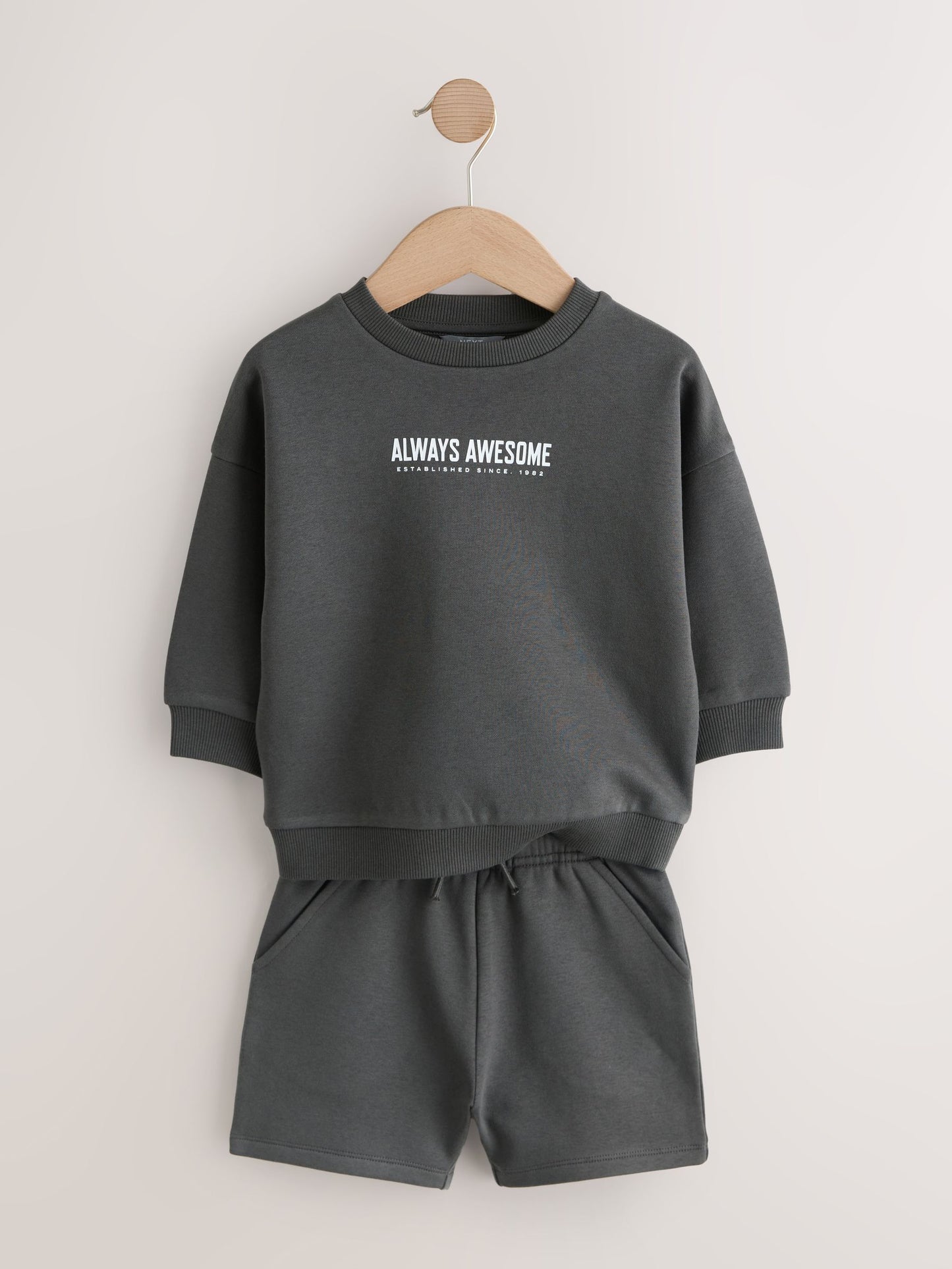 Charcoal Grey and Blue Crew Neck Sweatshirt and Shorts 2 Pack Set (3mths-7yrs) image 7