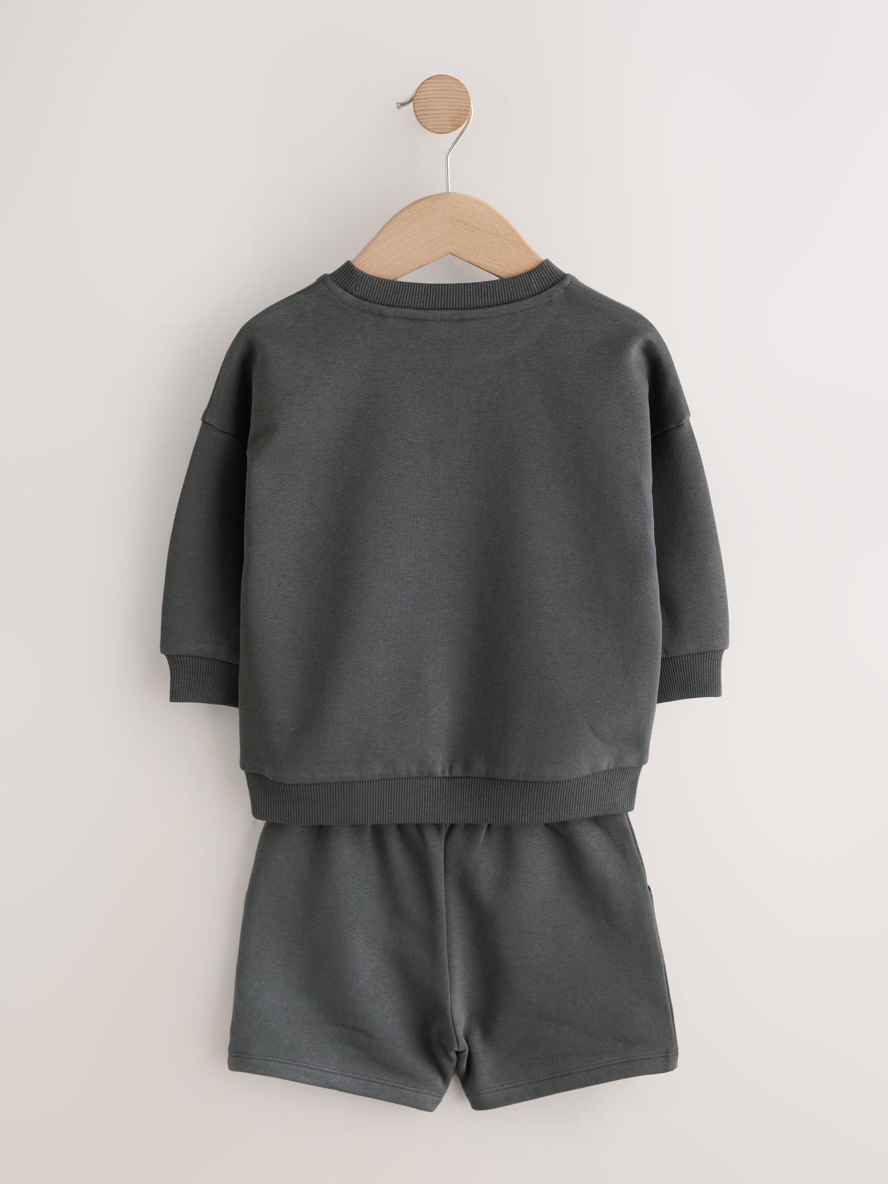 Charcoal Grey and Blue Crew Neck Sweatshirt and Shorts 2 Pack Set (3mths-7yrs) image 8
