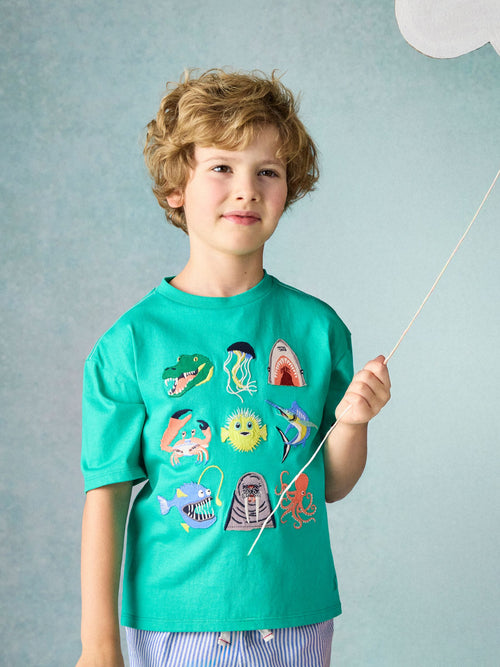 Joules Boys' Archie Green Applique Graphic T-Shirt image 1