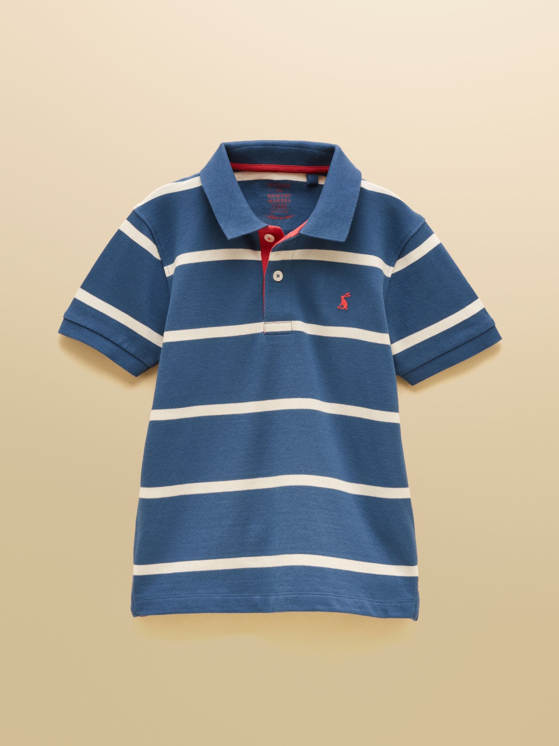Dsiney Kidz - Joules Boys' Woody Ink Blue & White Striped Cotton Polo Shirt image 1